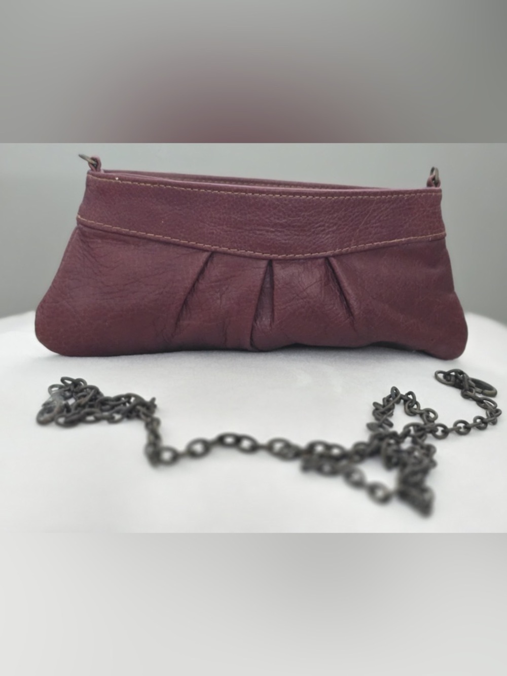 Leather Pleated Clutch in Burgundy - Women's Evening Bag